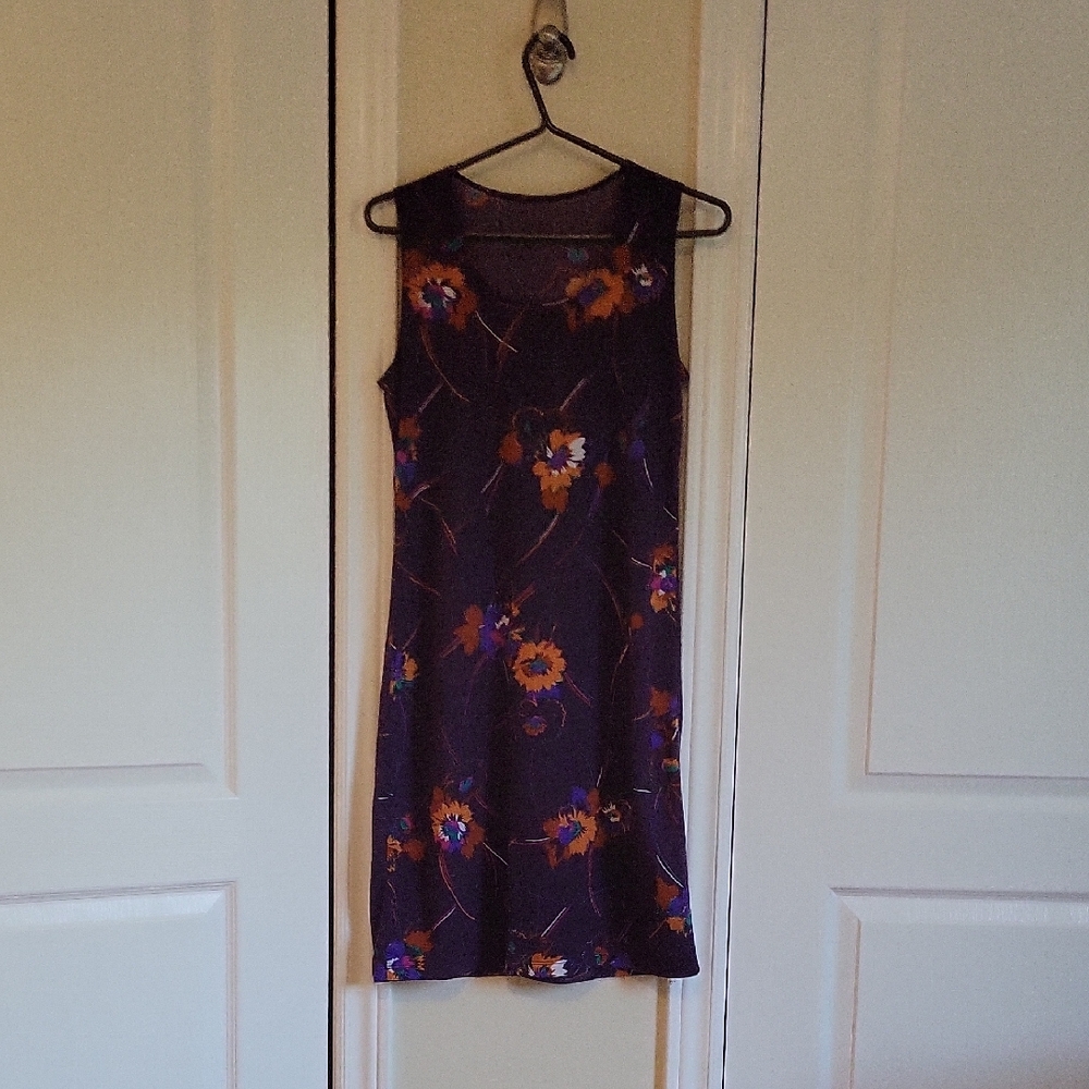 Floral Sleeveless Dress - Purple and Orange